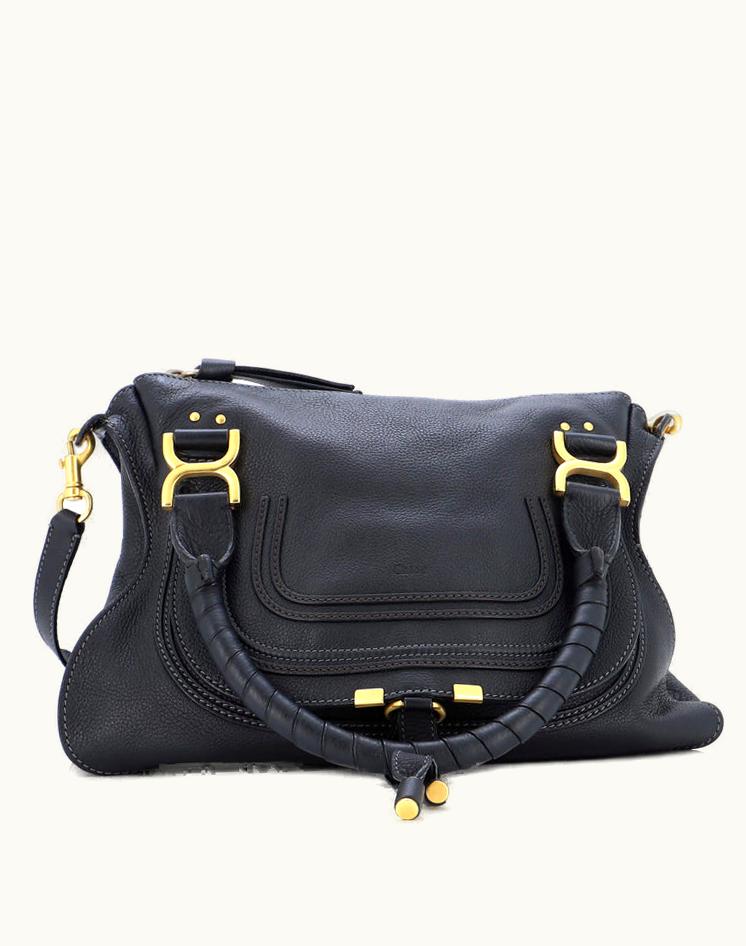 Chloe Chloe Marcie Satchel Leather Medium Black Gold
