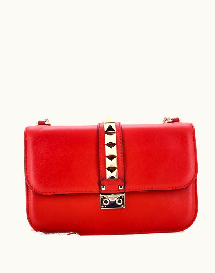 Valentino Valentino Garavani Glam Lock Shoulder Bag Leather Medium Red