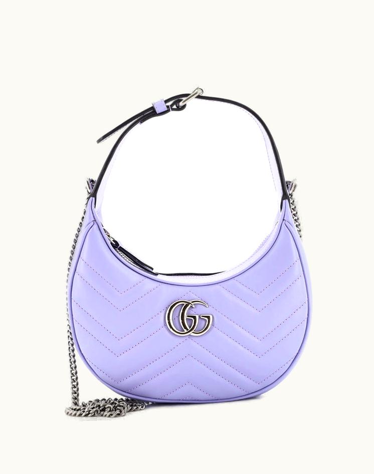 Gucci Gucci GG Marmont Half Moon Hobo Leather Mini Purple Silver