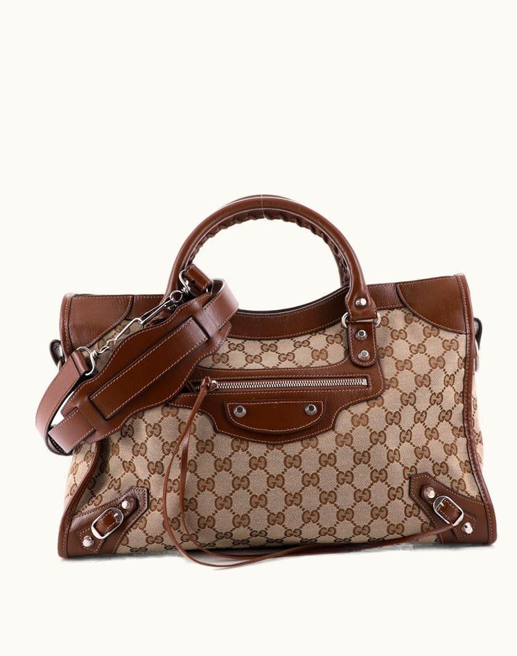 Gucci Gucci X Balenciaga The Hacker Project Neo Classic City Bag GG Canvas Medium Brown