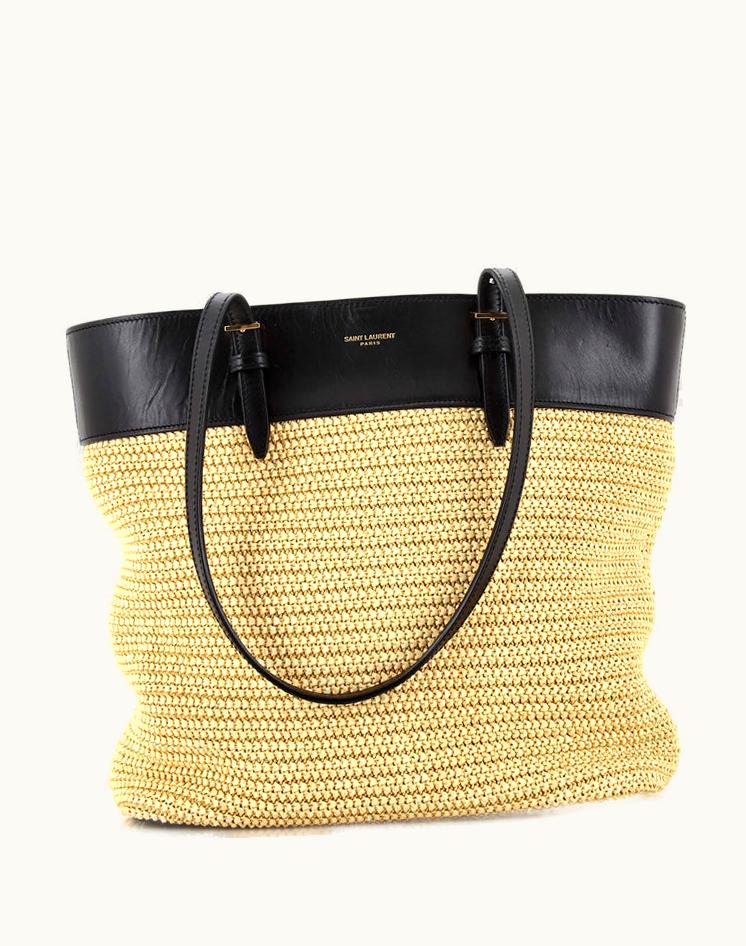 Saint Laurent Saint Laurent Boucle E/W Shopping Tote Raffia With Leather Mini Black Neutral
