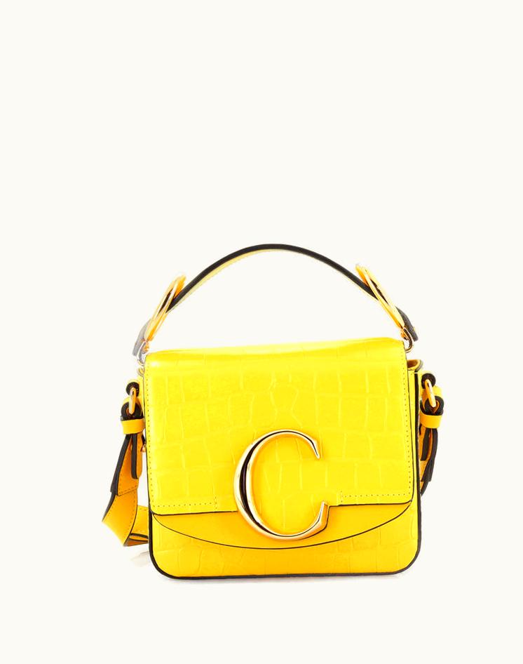 Chloe Chloe C Mini Flap Bag Crocodile Embossed Leather in Yellow
