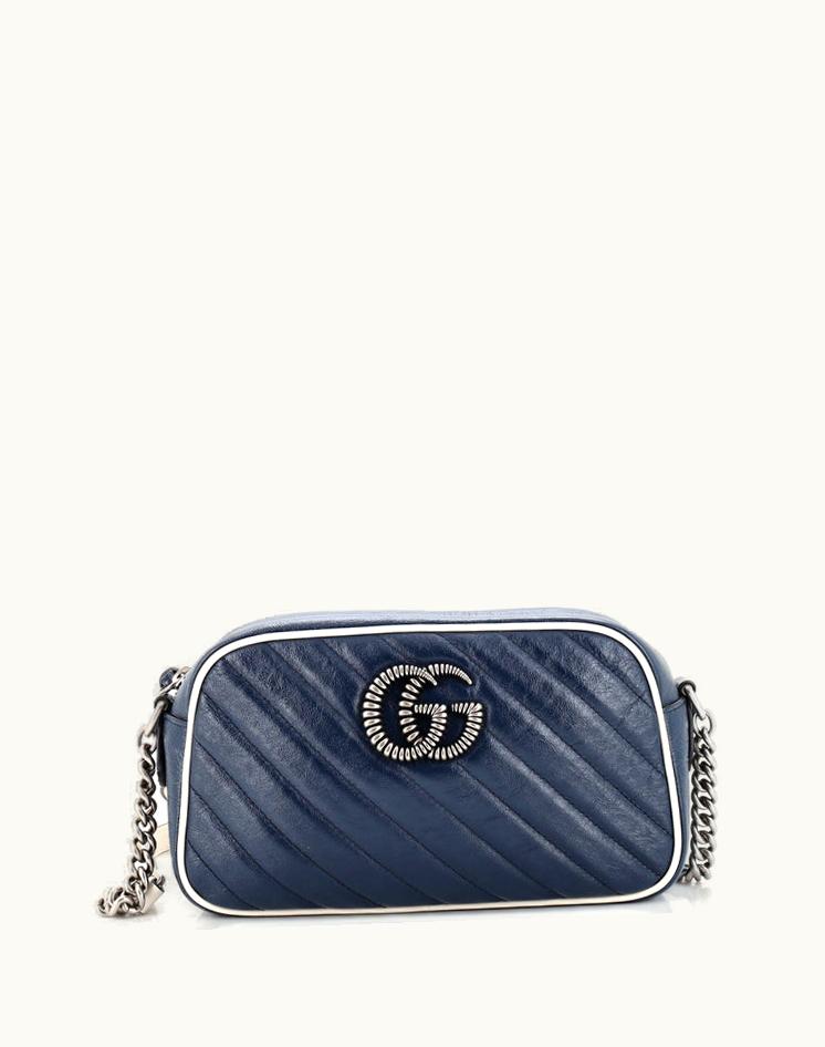 Gucci Gucci GG Marmont Shoulder Bag Diagonal Quilted Leather Small Blue Aged Silver