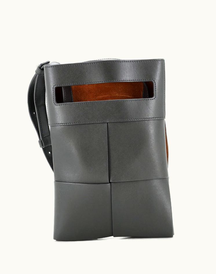 Bottega Veneta Bottega Veneta Cut Out Crossbody Bag Maxi Intrecciato Leather Charcoal Gray