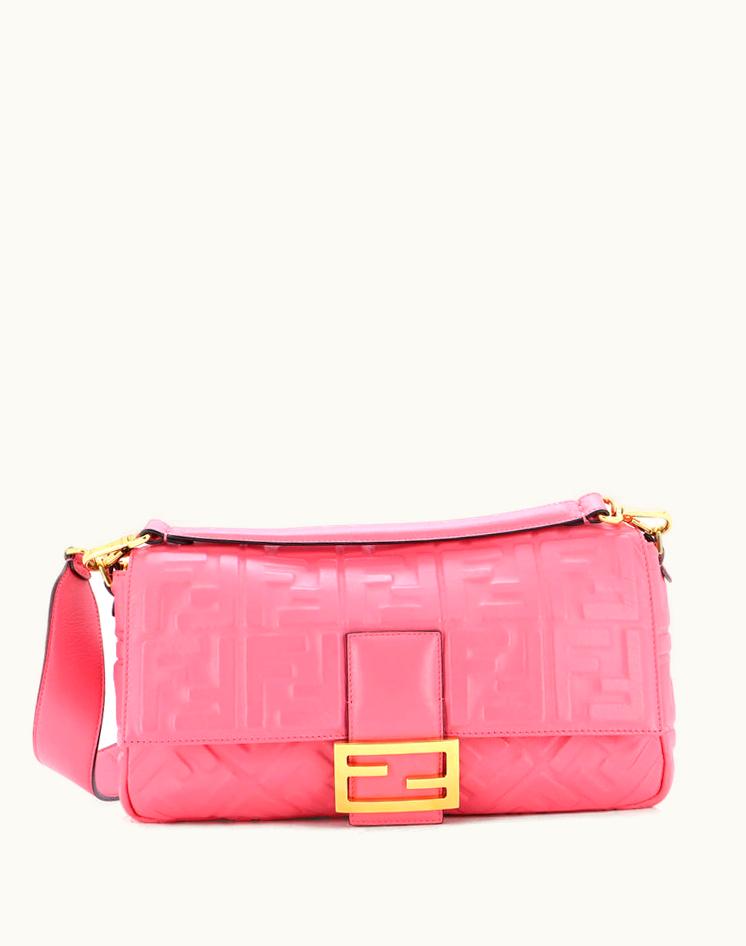 Fendi Fendi Baguette NM Baguette Zucca Embossed Leather Large Pink