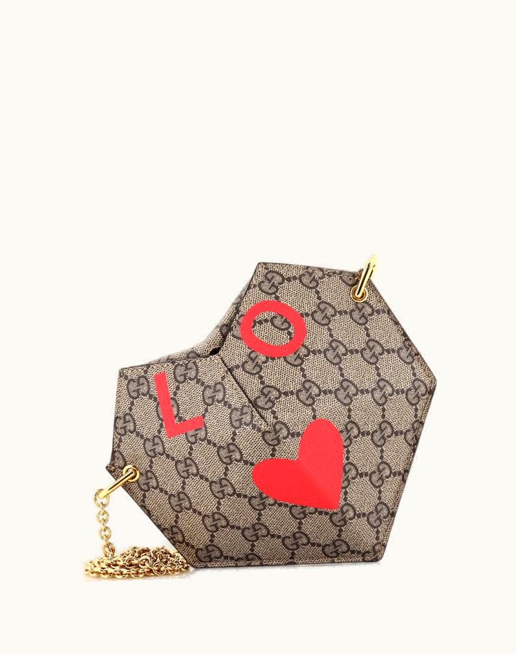 Gucci Gucci Valentine's Day Heart Bag Printed GG Coated Canvas Small Brown Red Gold
