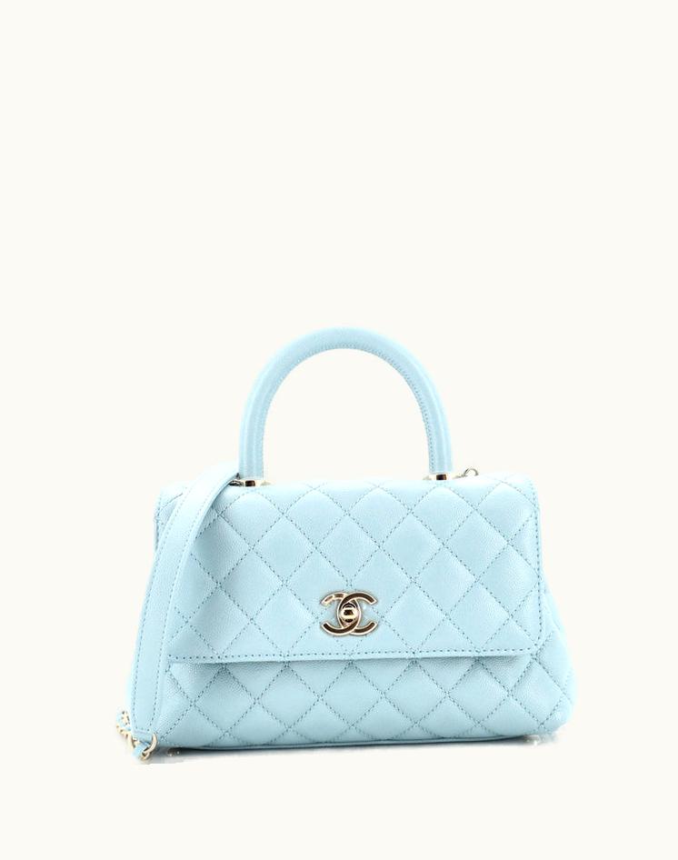 Chanel Chanel Coco Top Handle Bag Quilted Caviar Mini Blue Leather Gold Tone