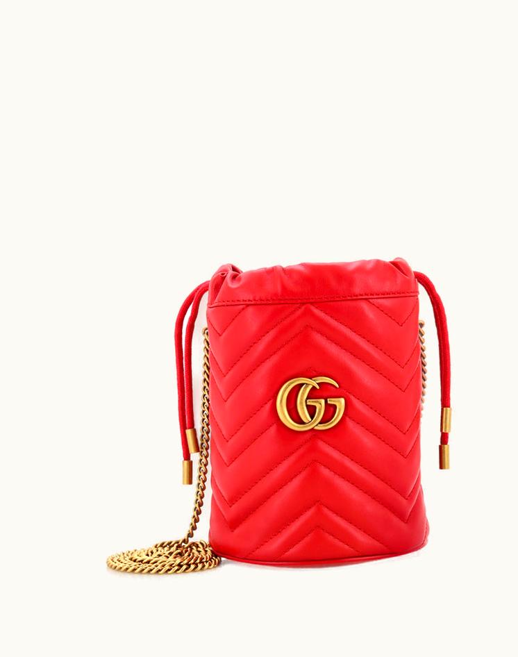 Gucci Gucci GG Marmont Bucket Bag Matelasse Leather Mini Red Aged Gold