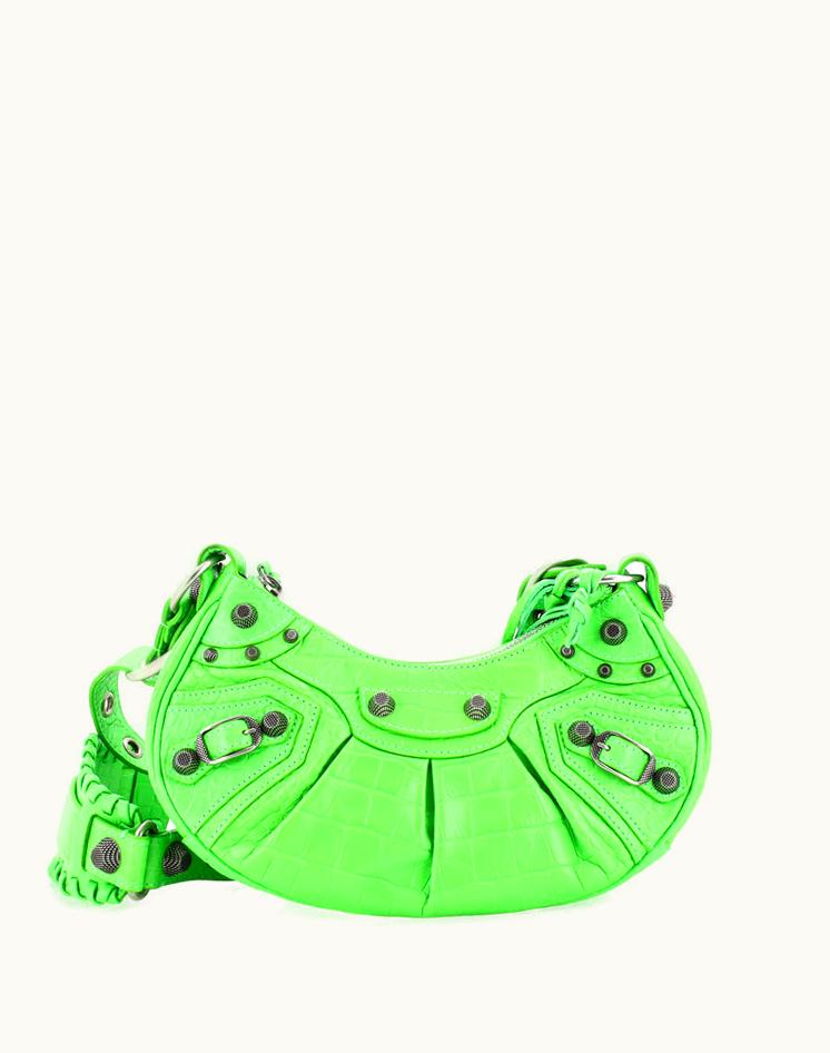 Balenciaga Balenciaga Le Cagole Giant Studs Shoulder Bag Crocodile Embossed Leather With Crystals XS in Green