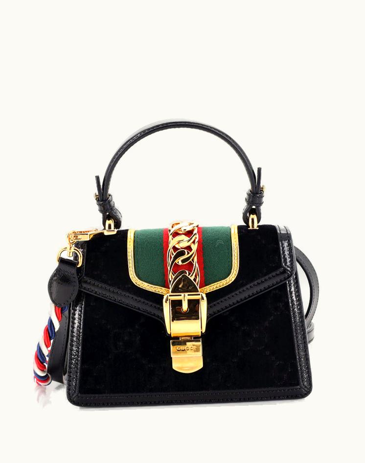 Gucci Gucci Sylvie Top Handle Bag GG Velvet Mini