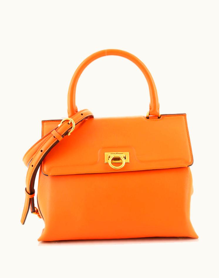 Salvatore Ferragamo Salvatore Ferragamo Trifolio Top Handle Bag Leather Small Orange