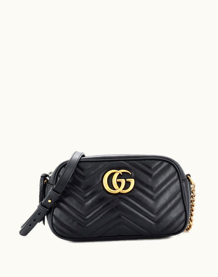 Gucci Gucci GG Marmont Shoulder Bag Matelasse Leather Small in Black & Aged Gold