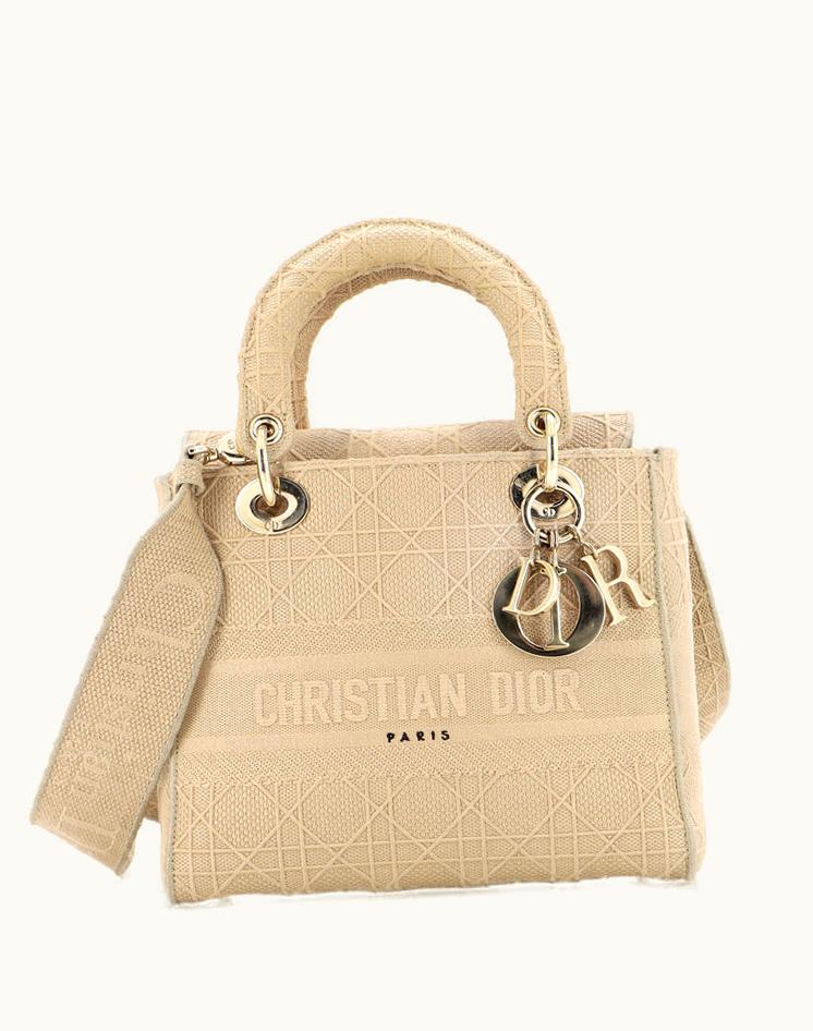 Dior Dior Lady D-Lite Bag Cannage Embroidered Canvas Medium in Neutral Beige