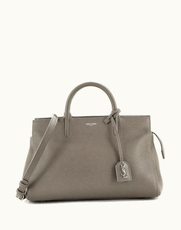 Saint Laurent Saint Laurent Rive Gauche Cabas Leather Small Tote Gray