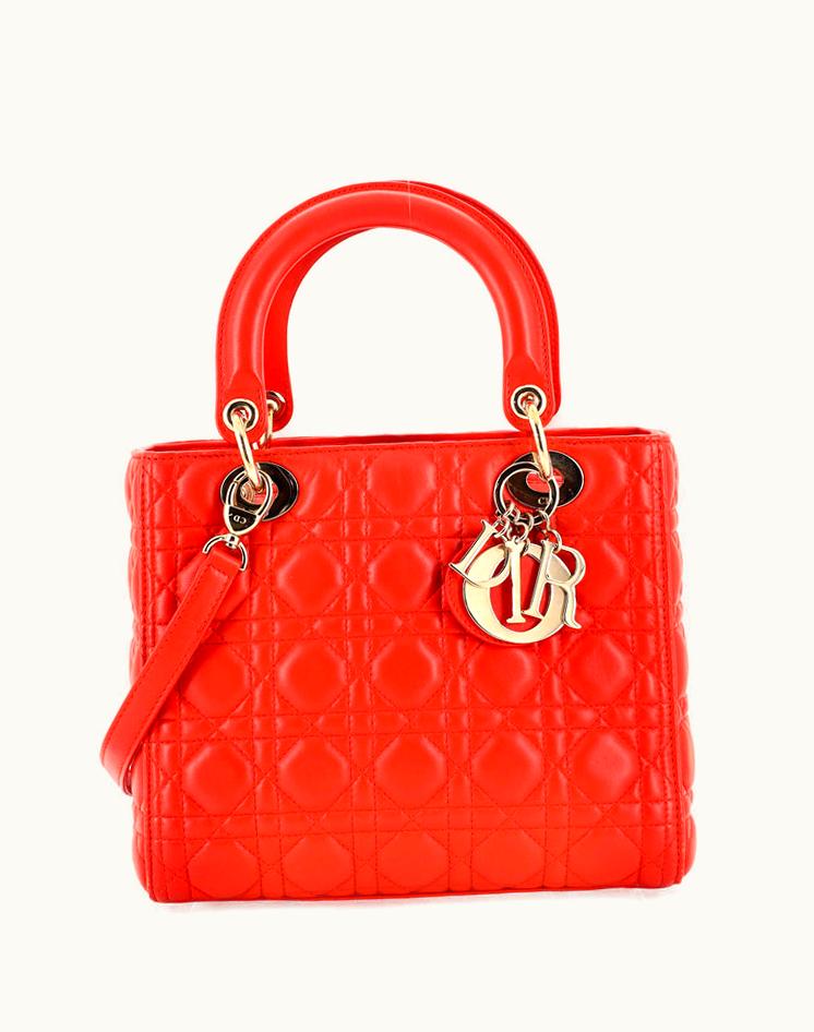 Dior Dior Lady Dior Bag Cannage Quilt Lambskin Medium in Orange
