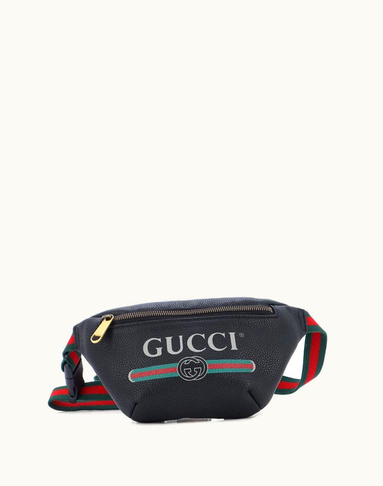 Gucci Gucci Logo Belt Bag Printed Leather Small Black Aged Gold