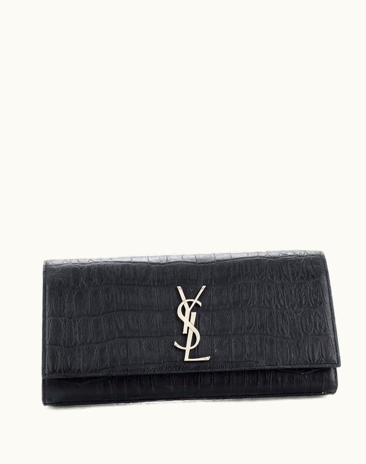Saint Laurent Saint Laurent Classic Monogram Clutch Crocodile Embossed Leather Large