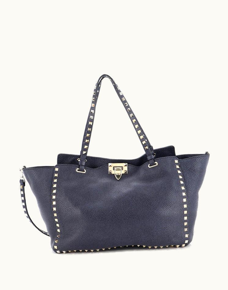 Valentino Valentino Garavani Rockstud Tote Pebbled Leather Medium Blue