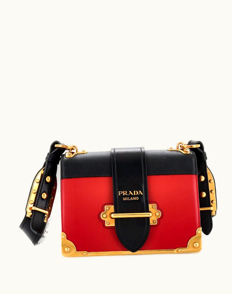 Prada Prada Cahier Crossbody Bag City Calf And Saffiano Small Luxury Leather Bag Black/Red