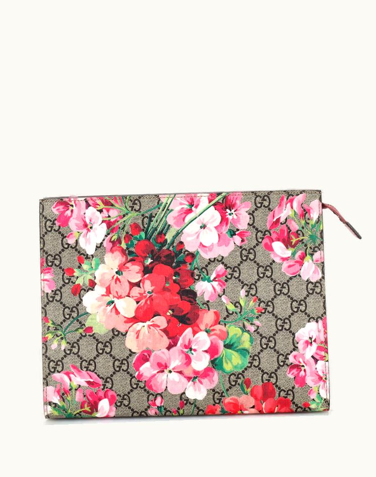 Gucci Gucci Blooms Print GG Coated Canvas Toiletry Pouch Large Brown