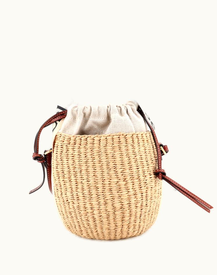 Chloe Chloe Woody Basket Tote Woven Raffia Small Luxury Handbag Neutral Gold