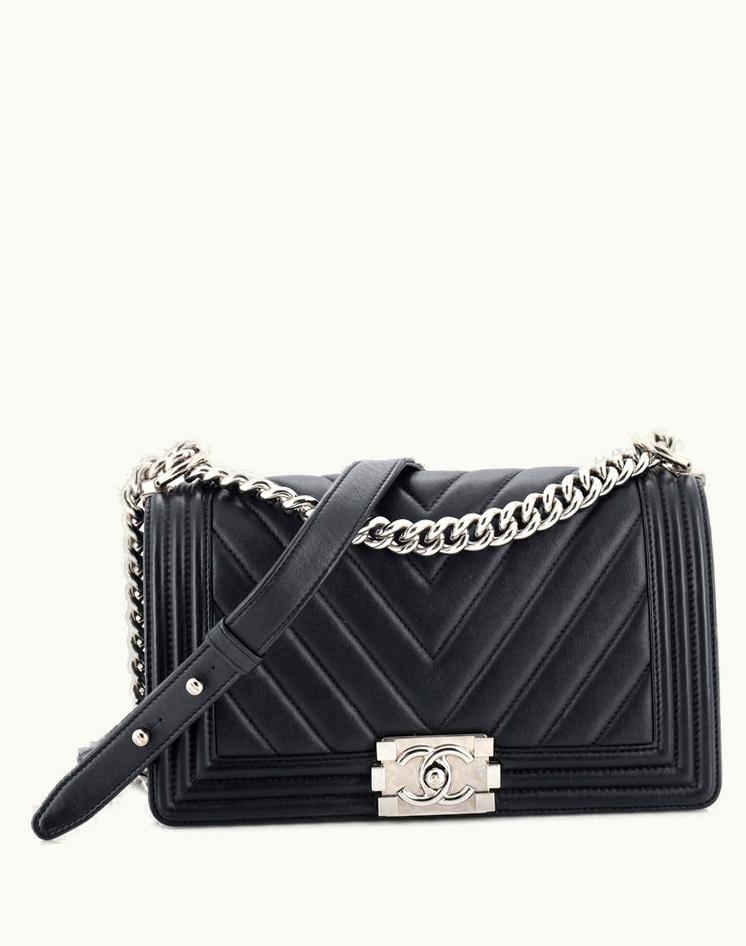 Chanel Chanel Boy Flap Bag Chevron Calfskin New Medium Black Silver