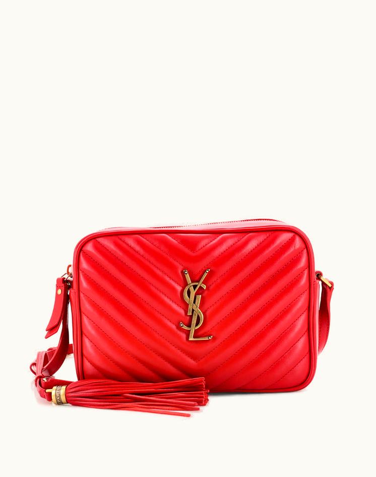 Saint Laurent Saint Laurent Lou Camera Bag Matelasse Chevron Leather Small Red and Black