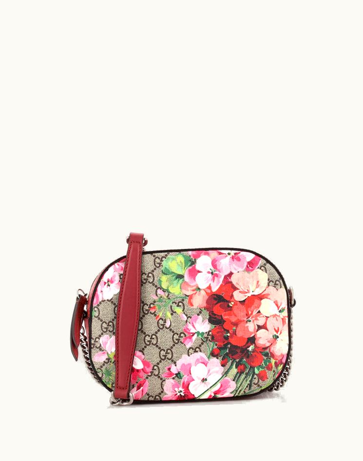 Gucci Gucci Blooms Print GG Coated Canvas Mini Chain Crossbody Bag Brown