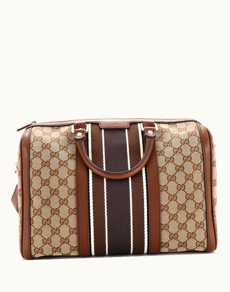 Gucci Gucci Vintage Web Boston Bag GG Canvas Medium Brown Canvas and Leather