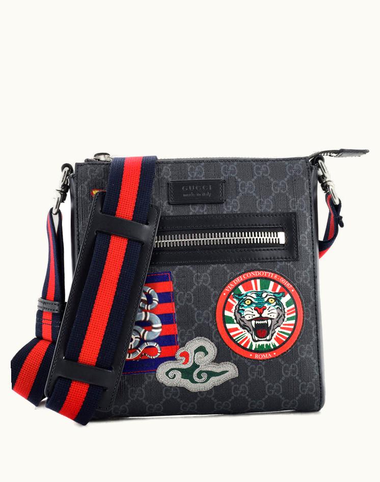 Gucci Gucci Night Courier Zip Messenger GG Coated Canvas With Applique Small Black