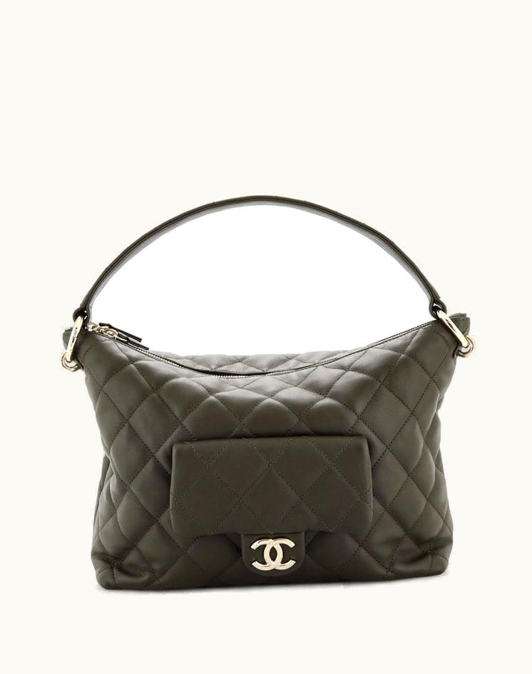 Chanel Chanel CC Front Pocket Hobo Quilted Lambskin Large