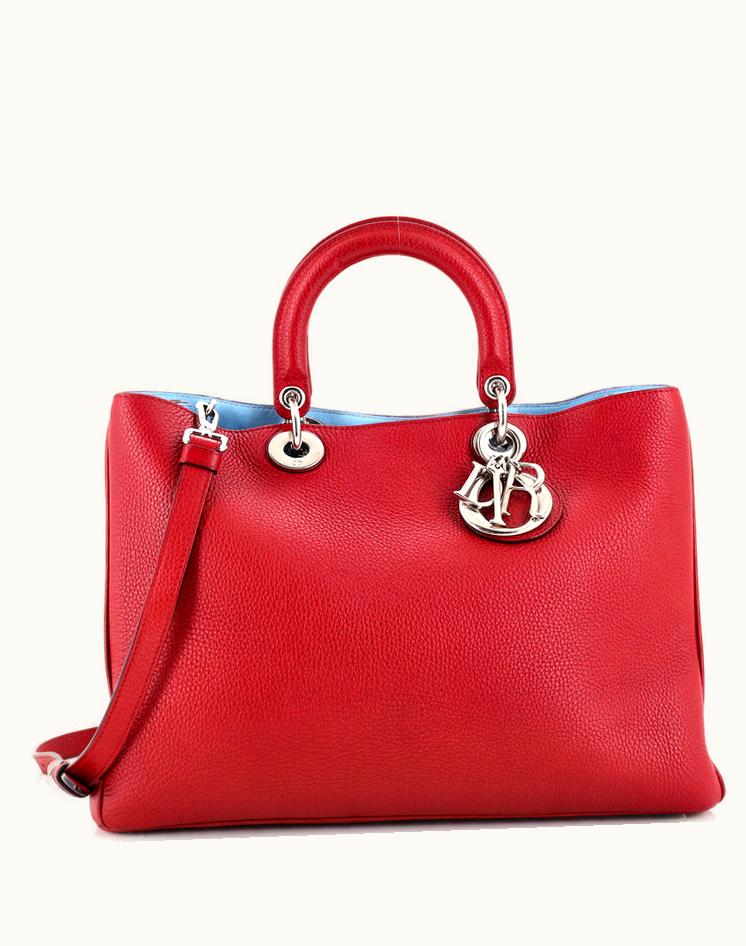 Dior Christian Dior Diorissimo Tote Pebbled Leather Large Red/Blue