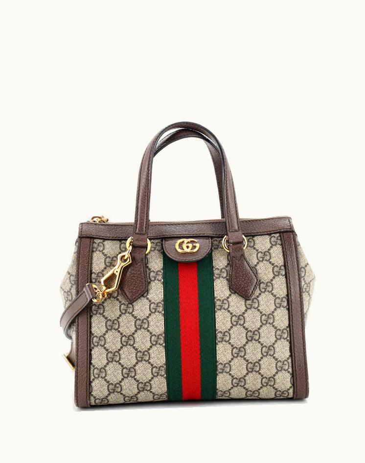 Gucci Gucci Ophidia Top Handle Tote GG Coated Canvas Small Brown-Gold