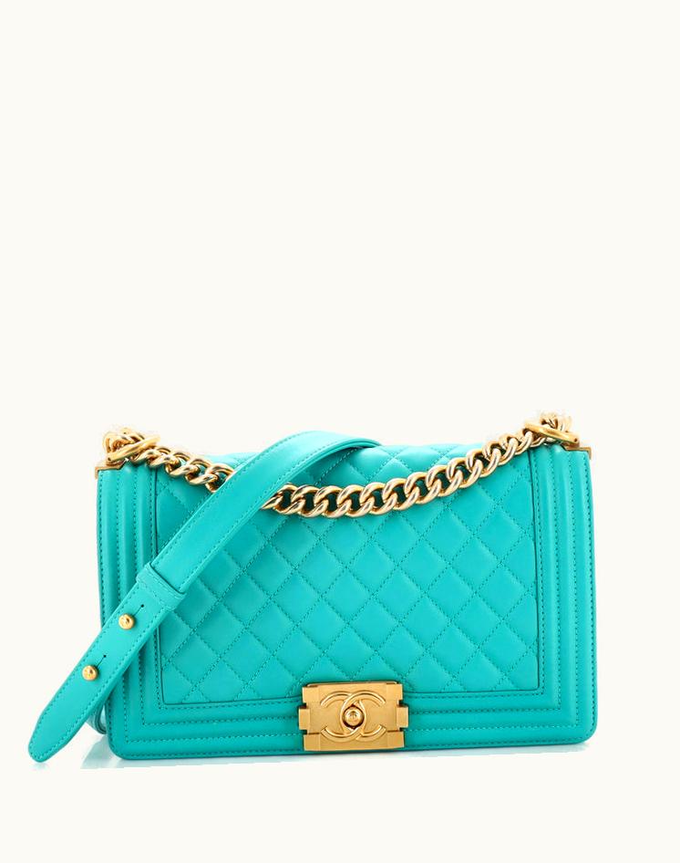 Chanel Chanel Boy Flap Bag Quilted Lambskin Old Medium Leather Shoulder Bag Green