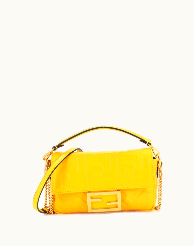 Fendi Fendi Baguette NM Baguette Zucca Mini Embossed Leather Yellow