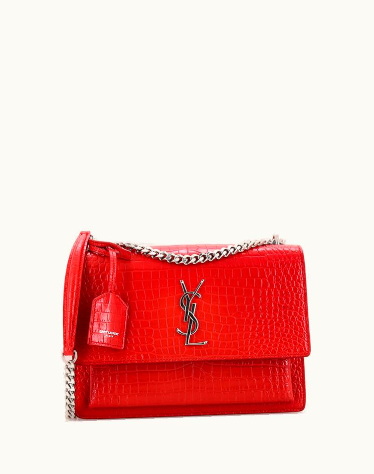 Saint Laurent Saint Laurent Sunset Crocodile Embossed Leather Medium Crossbody Bag Red