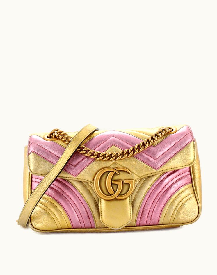 Gucci Gucci GG Marmont Flap Bag Matelasse Leather Small Gold Multicolor Pink