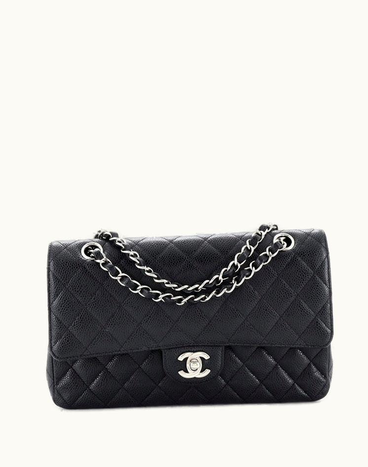 Chanel Chanel Classic Double Flap Bag Quilted Caviar Medium Leather Black Red Silver