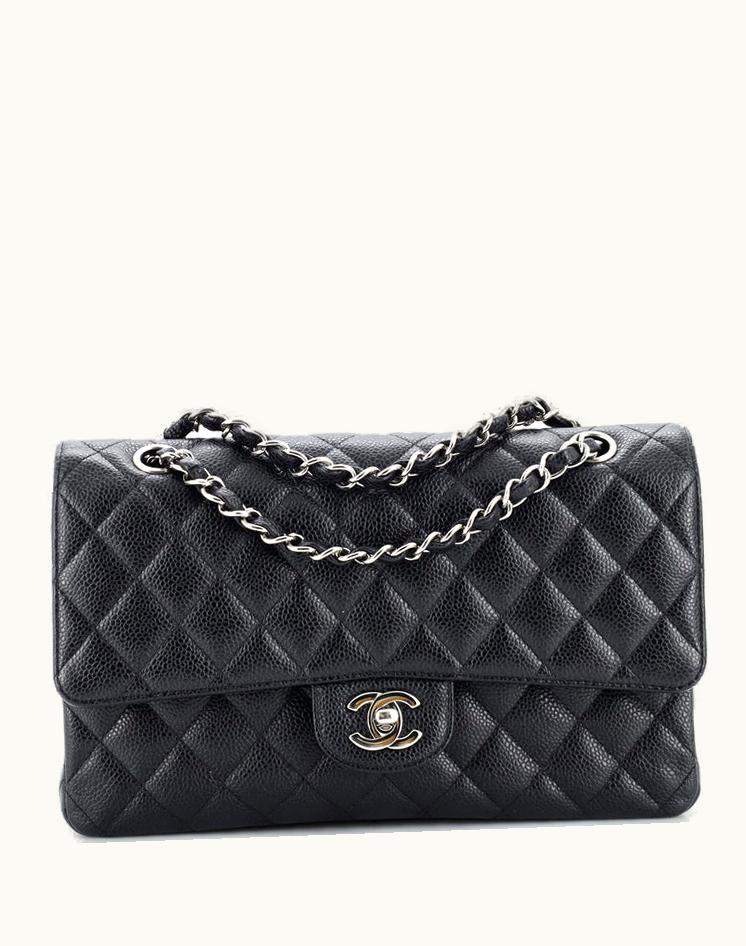 Chanel Chanel Classic Double Flap Bag Quilted Caviar Medium Leather Black/Red Silver