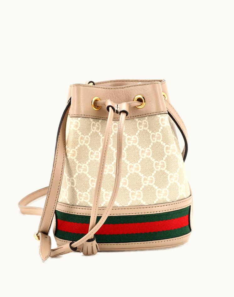 Gucci Gucci Ophidia Mini Bucket Bag GG Coated Canvas Neutral