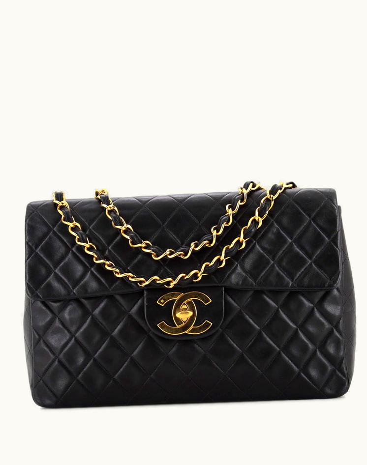 Chanel Chanel Vintage Classic Single Flap Bag Quilted Lambskin Maxi Black Red Gold