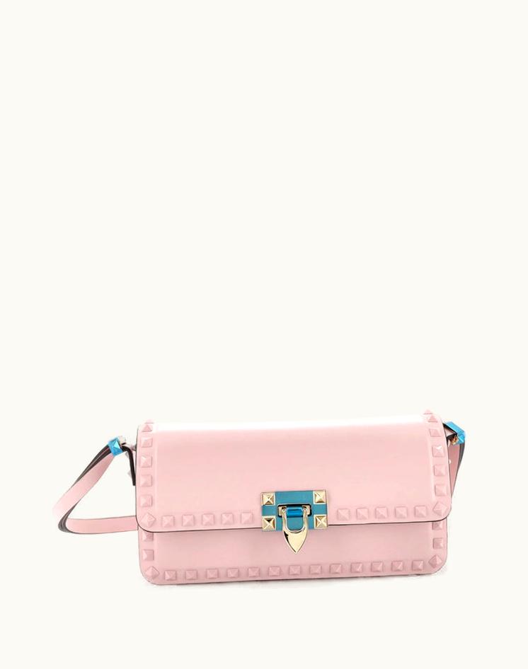 Valentino Valentino Rockstud Flip Lock Flap Bag Leather Medium Pink