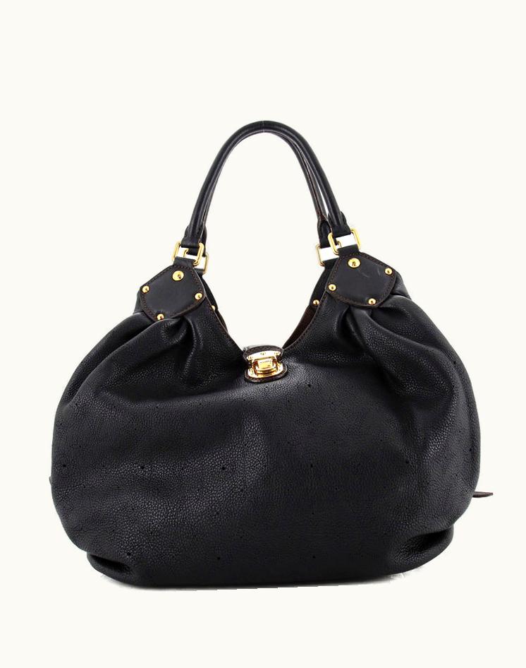 Louis Vuitton Louis Vuitton L Hobo Mahina Leather Shoulder Bag Black