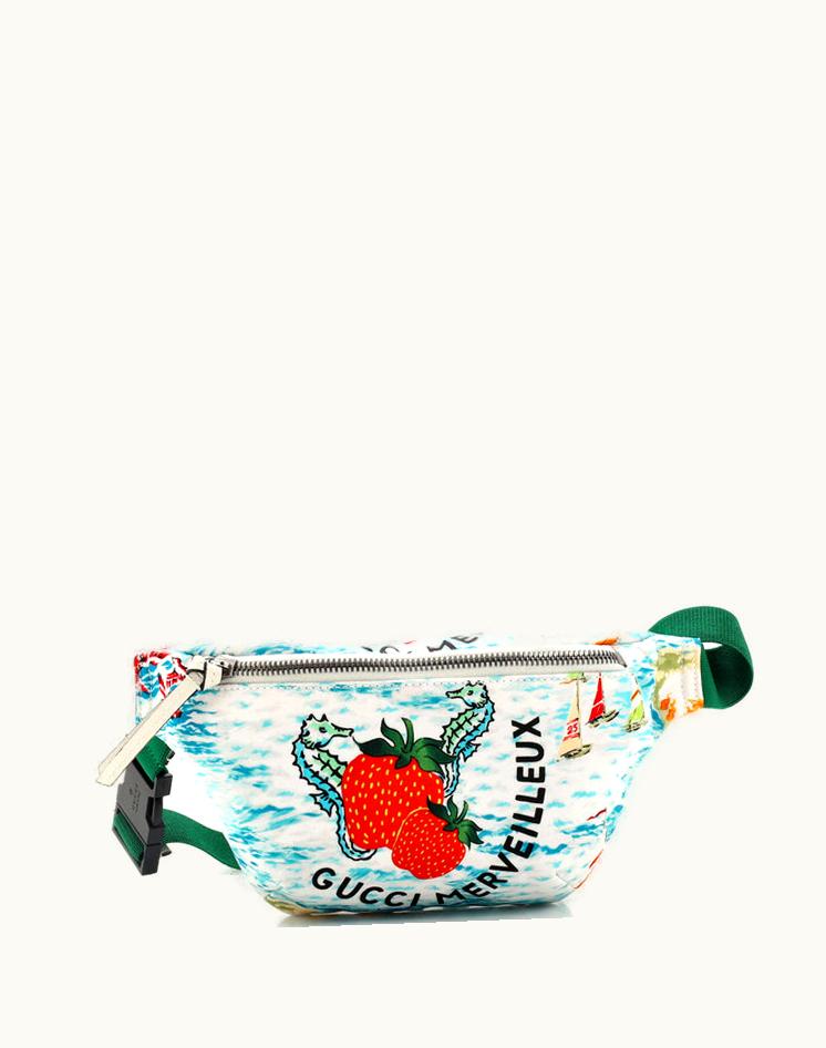 Gucci Gucci Merveilleux Printed Nylon Belt Bag Multicolor Blue Silver