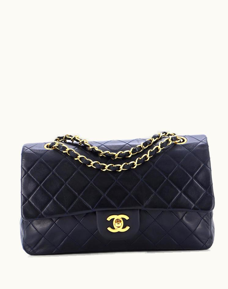 Chanel Chanel Vintage Classic Double Flap Bag Quilted Lambskin Medium Blue Red Gold