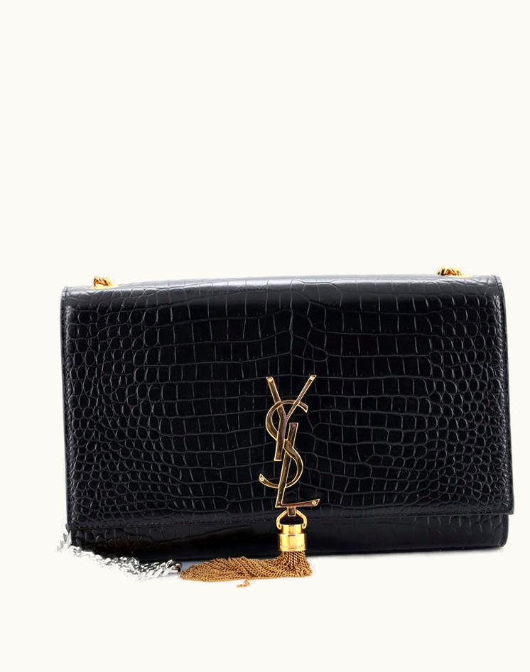 Saint Laurent Saint Laurent 244093/1 Classic Monogram Tassel Crossbody Bag Crocodile Embossed Leather Medium Black