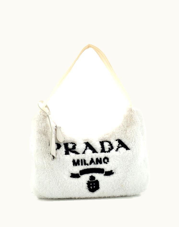 Prada Prada Re-Edition 2000 Hobo Terry Cloth Mini Textile White Silver