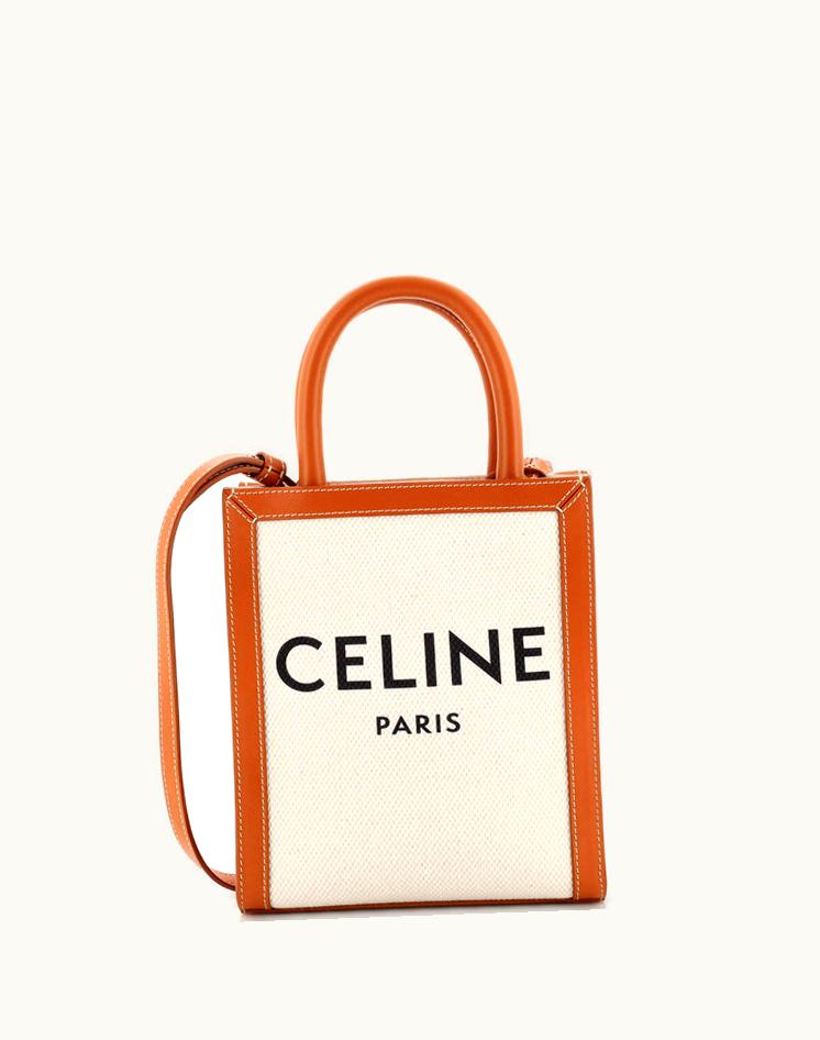 Celine Celine Vertical Cabas Tote Canvas With Leather Mini Brown & Gold