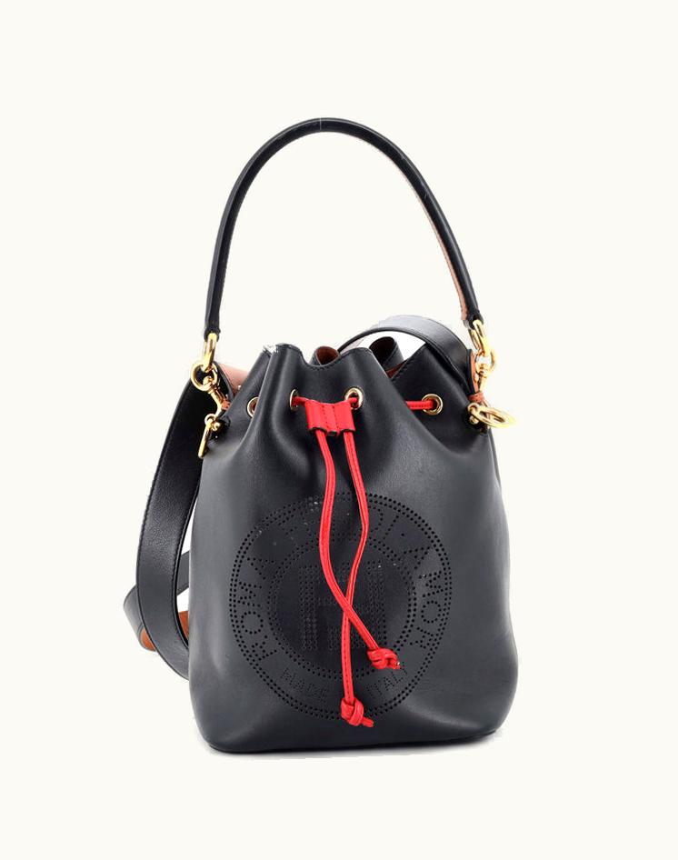 Fendi Fendi Mon Tresor Perforated Leather Small Bucket Bag Black/Gold