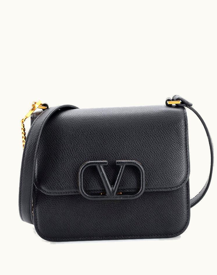 Valentino Valentino Garavani VSling Shoulder Bag Leather Small Black Aged Gold
